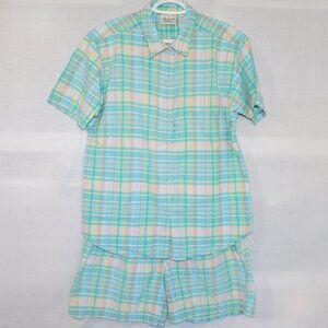 VTG Northern Reflections Womens L Short & Shirt Set Pastel Plaid 2 Piece